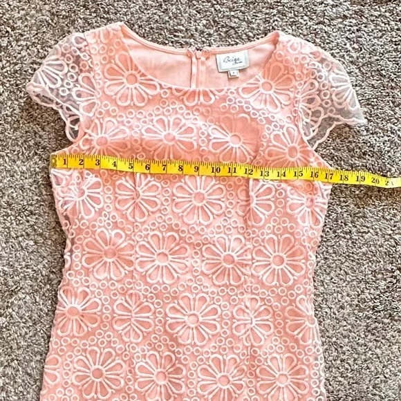 Beige by eci, Peachy/Pink Floral Lace Overlay Sheath Dress, Size 6 - Picture 10 of 10
